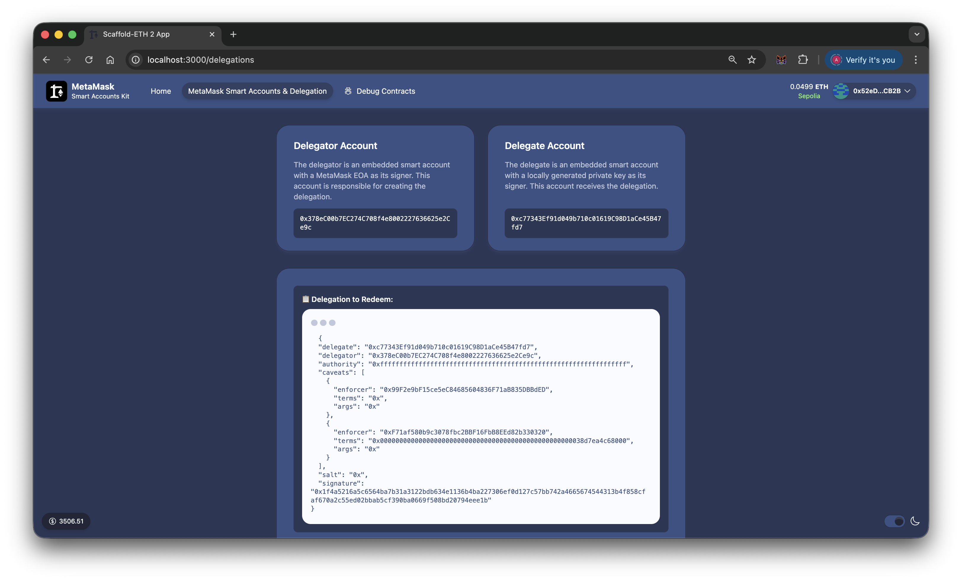 Scaffold-ETH 2 Smart Accounts & Delegation Page